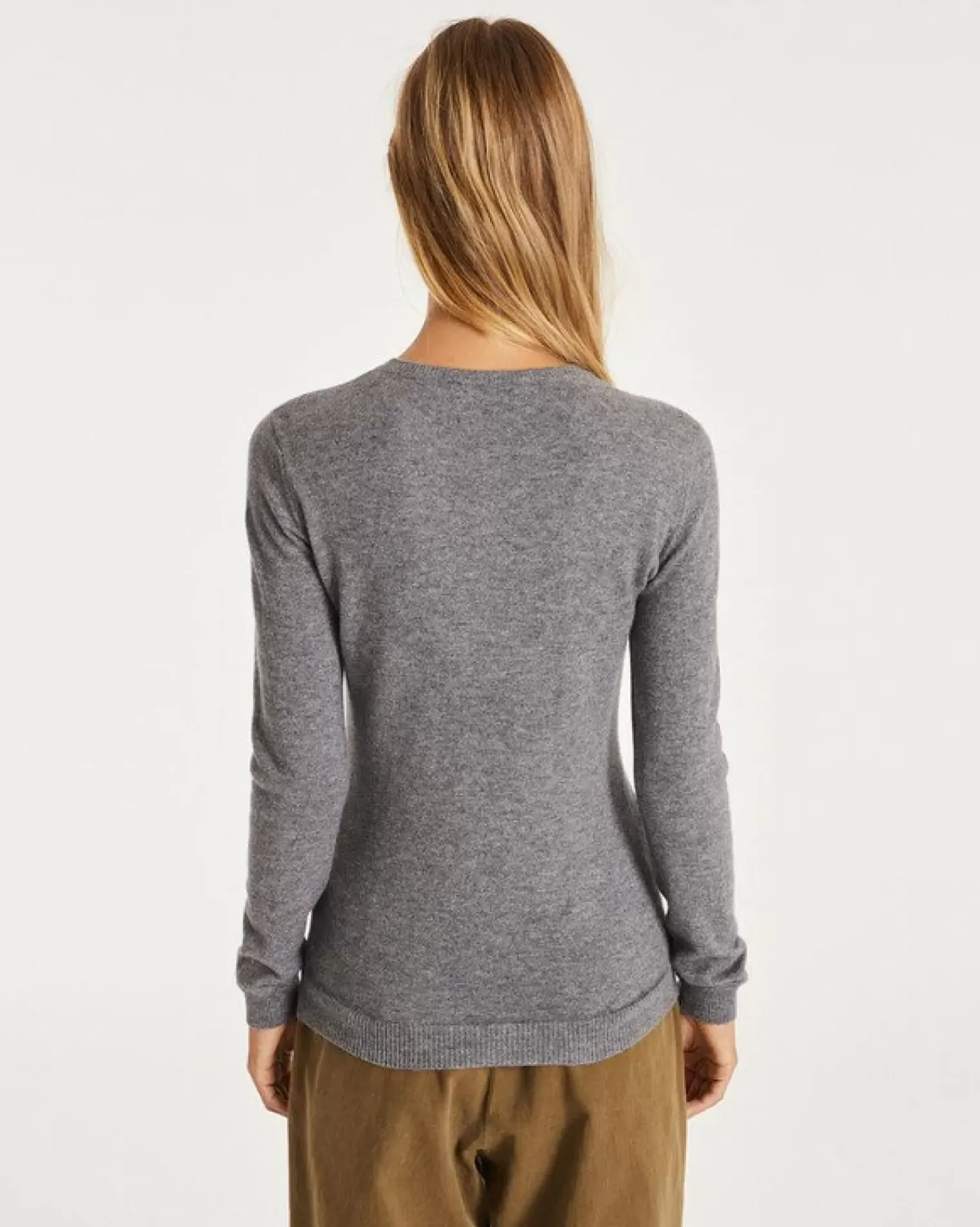 Kujten Sweaters & Sweatshirts>Basic Woman Round Neck Cashmere Sweater, 2-Threads Gris Flanelle
