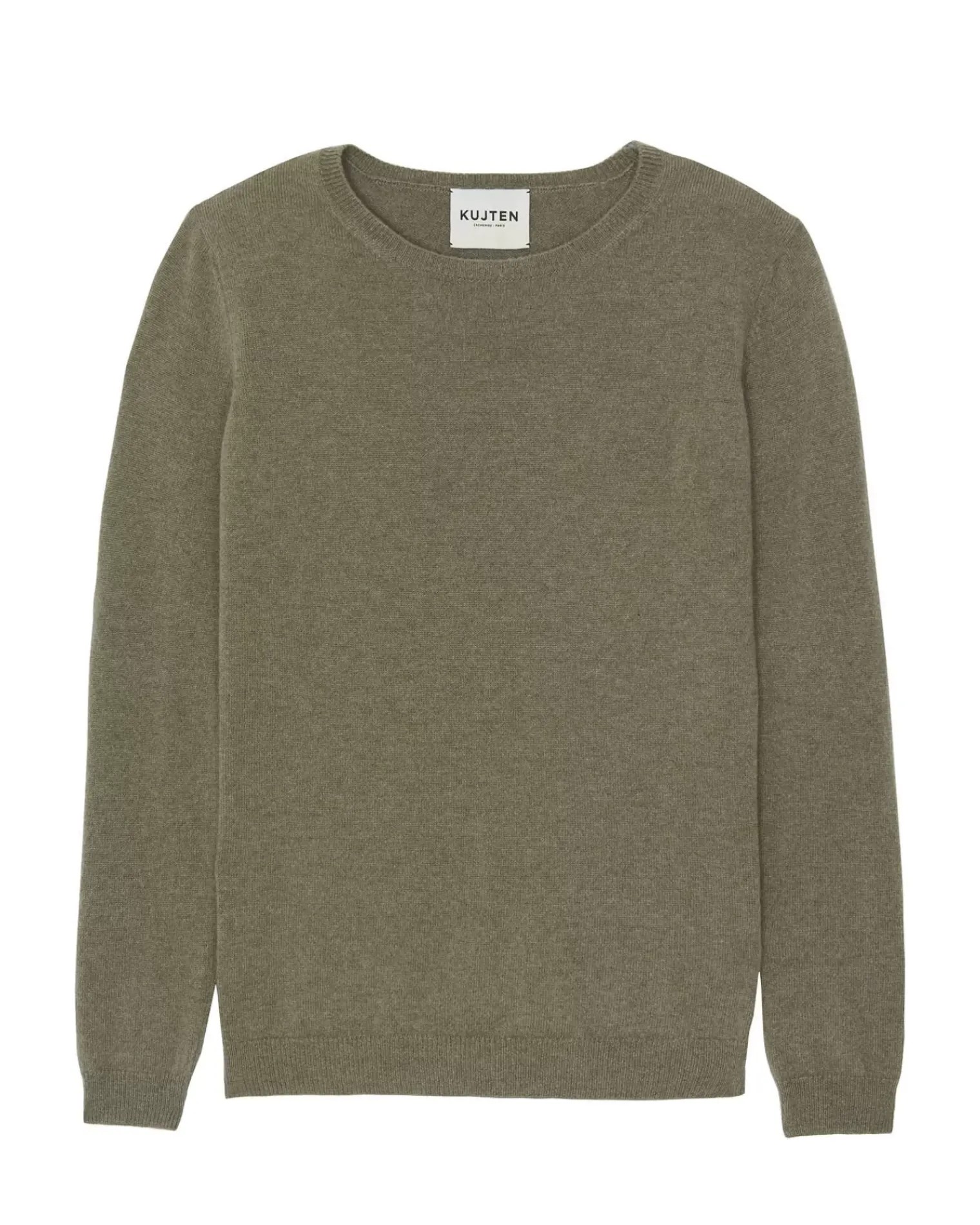 Kujten Sweaters & Sweatshirts>Basic Woman Round Neck Cashmere Sweater, 2-Threads Kaki Chine