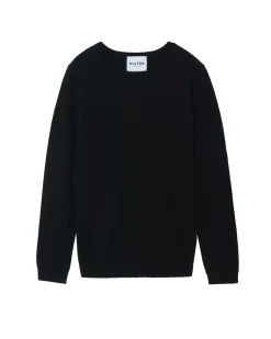 Kujten Sweaters & Sweatshirts>Basic Woman Round Neck Cashmere Sweater, 2-Threads Noir