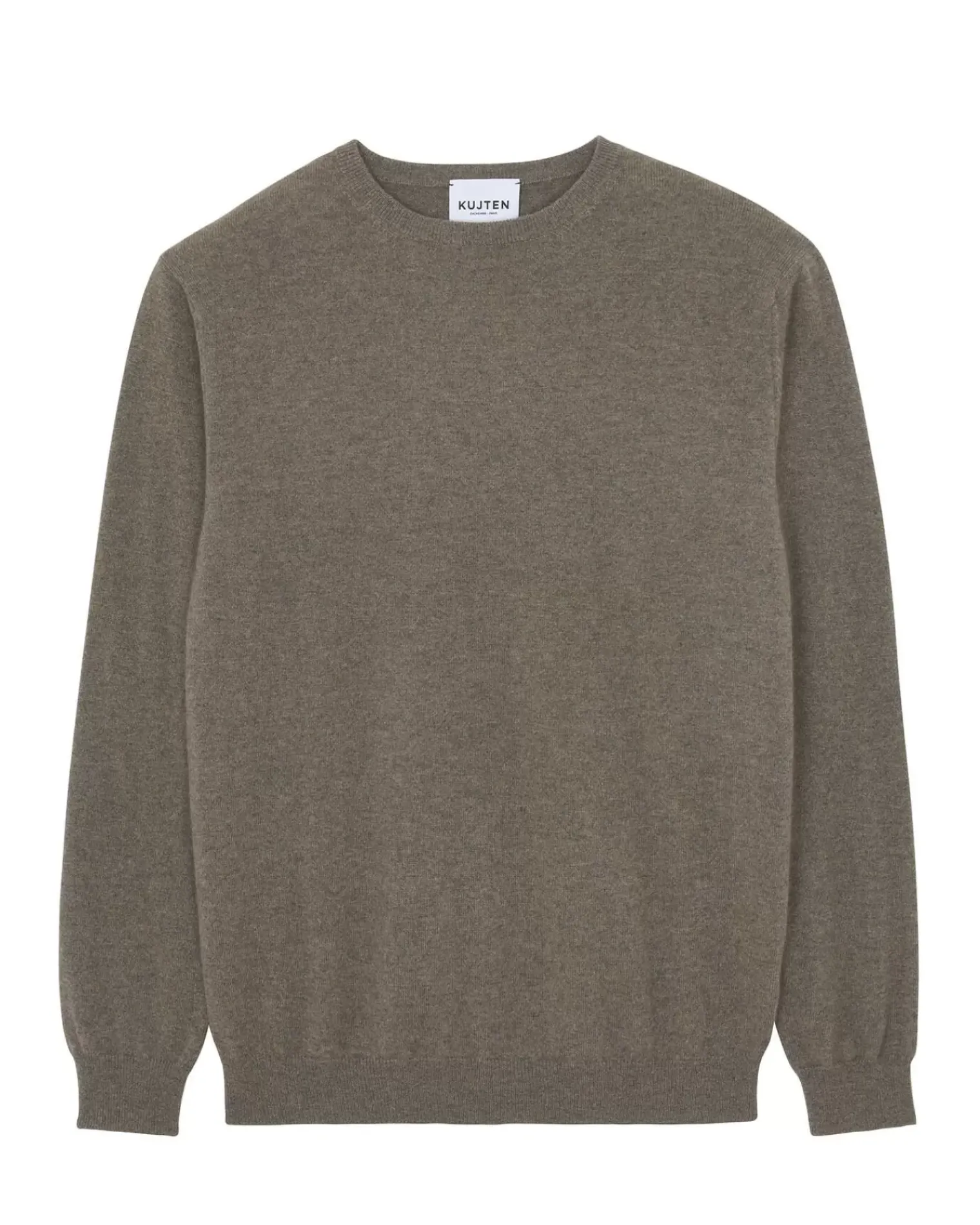 Kujten Sweaters & Sweatshirts>Basic Women Round Neck Cashmere Sweater, 2-Threads Taupe Mouline