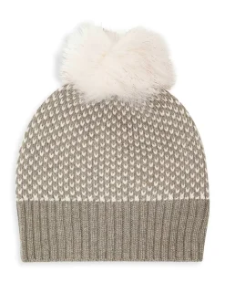 Kujten Hats & Headbands>Bicolored Cashmere Hat With Pompom Kaki Chine