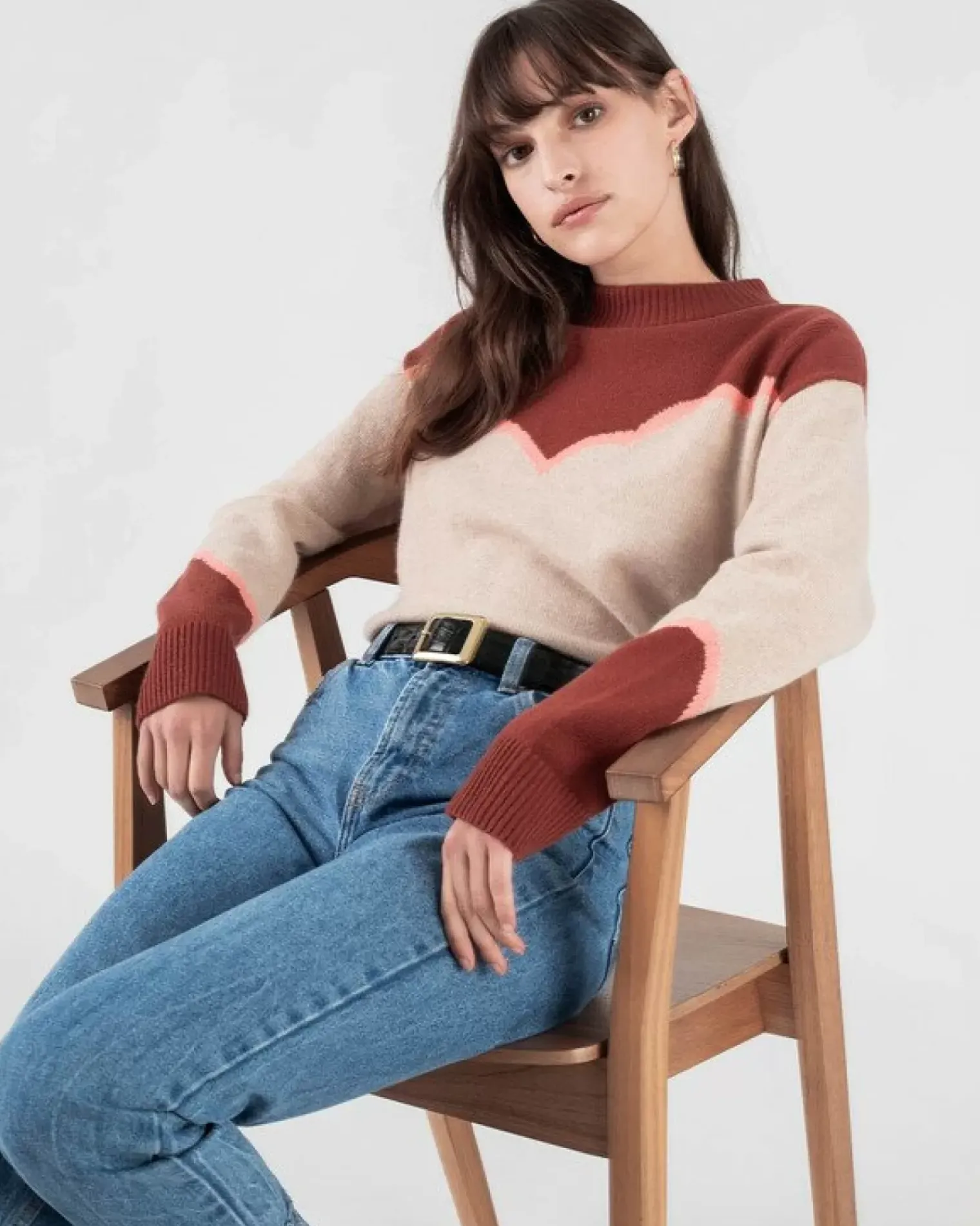 Kujten Sweaters & Sweatshirts>Bicolored Round Neck Cashmere Sweater Bordeaux Sienne