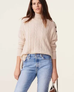 Kujten Sweaters & Sweatshirts>Buttons Chimney Neck Cashmere Sweater, 4-Threads Organique