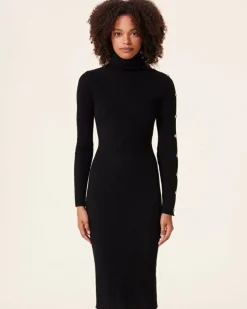Kujten Dresses & Skirts>Buttons Ribbed Cashmere Dress, 2-Threads Noir
