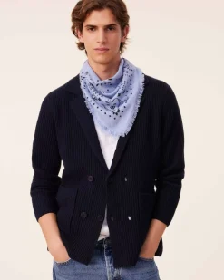 Kujten Jackets & Vests>Cardigan Stitch Cashmere Blazer Jacket, 6-Threads Bleu Marine Fonce