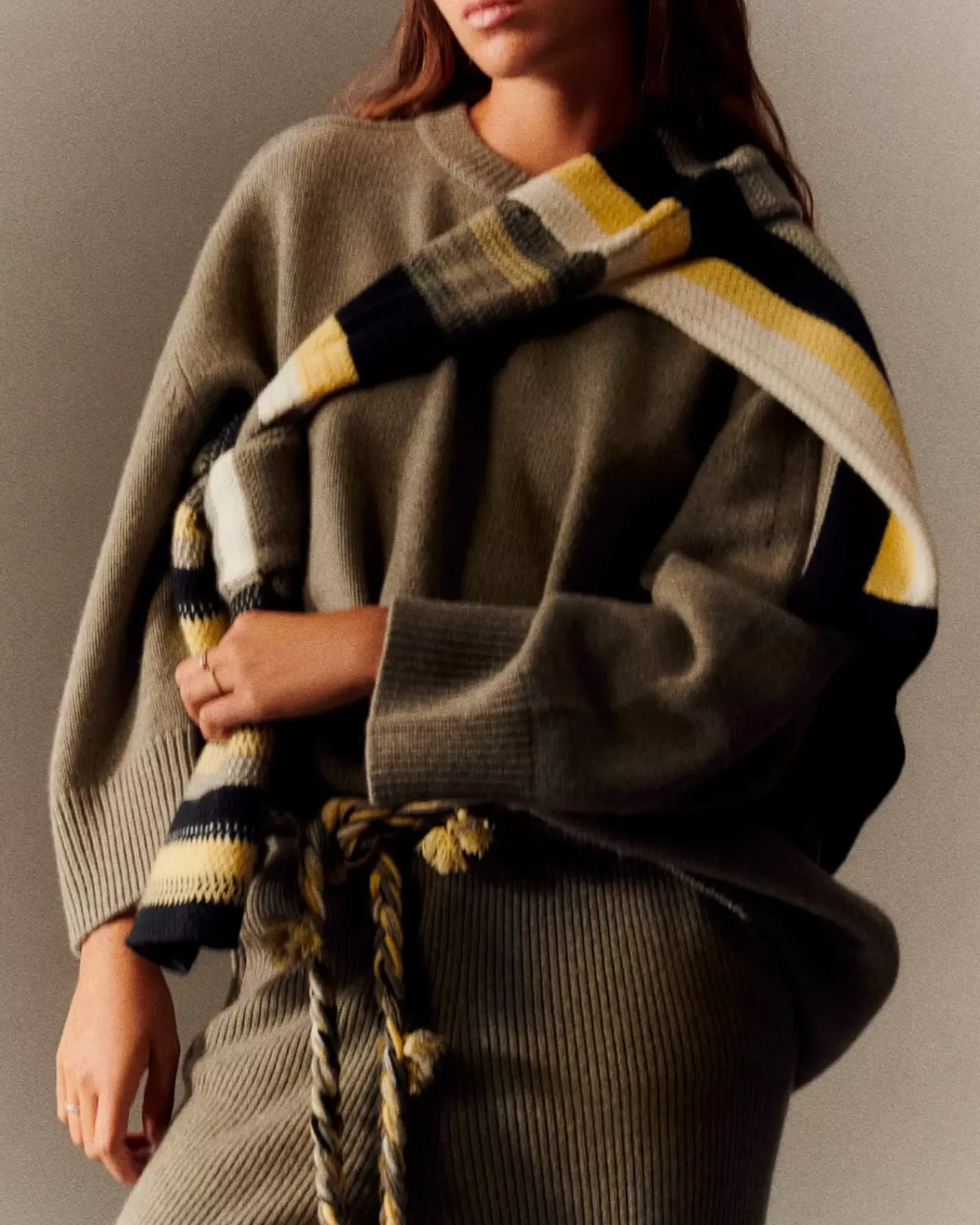 Kujten Belts>Cashmere Braided Belt Jaune Eggshell