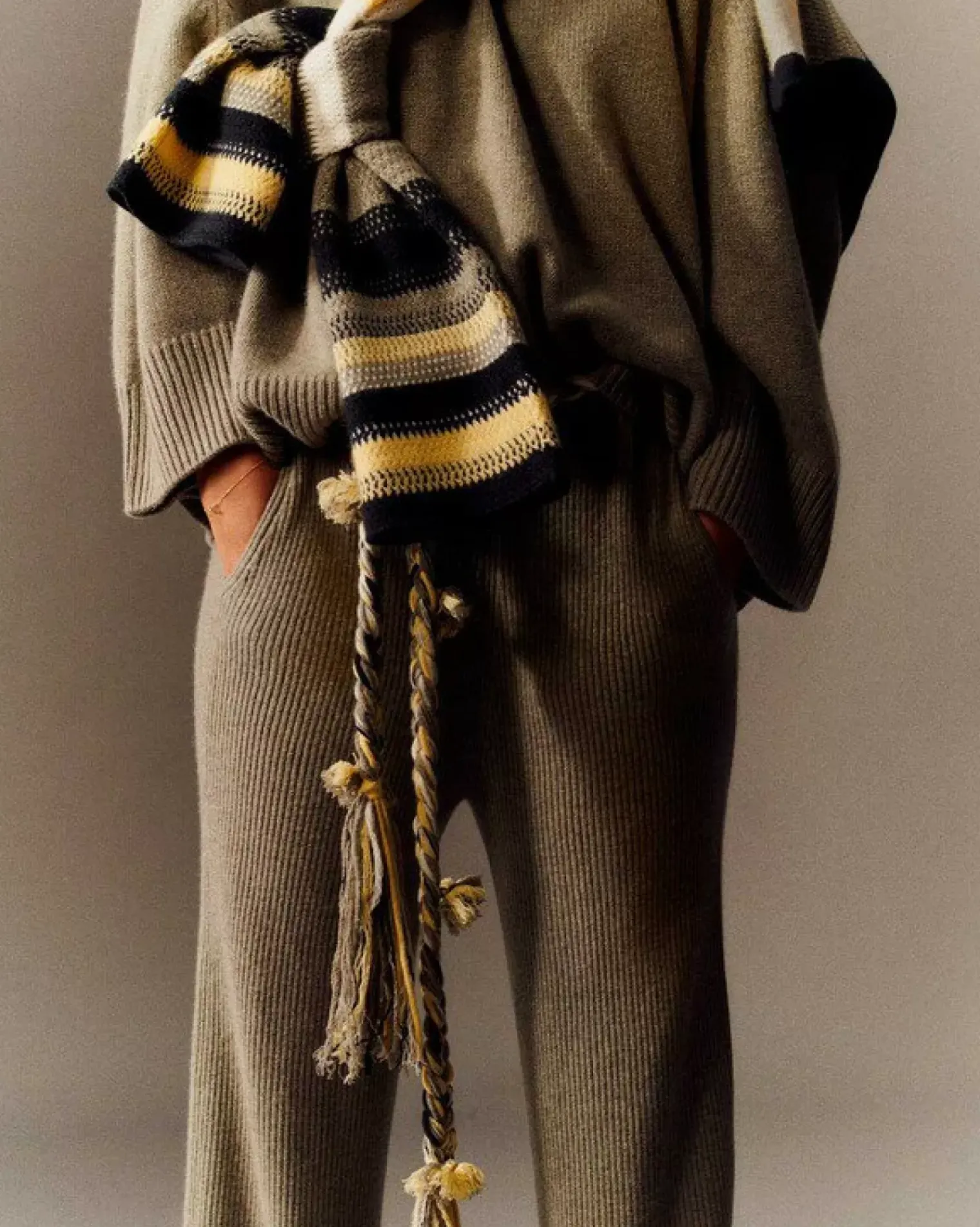 Kujten Belts>Cashmere Braided Belt Jaune Eggshell