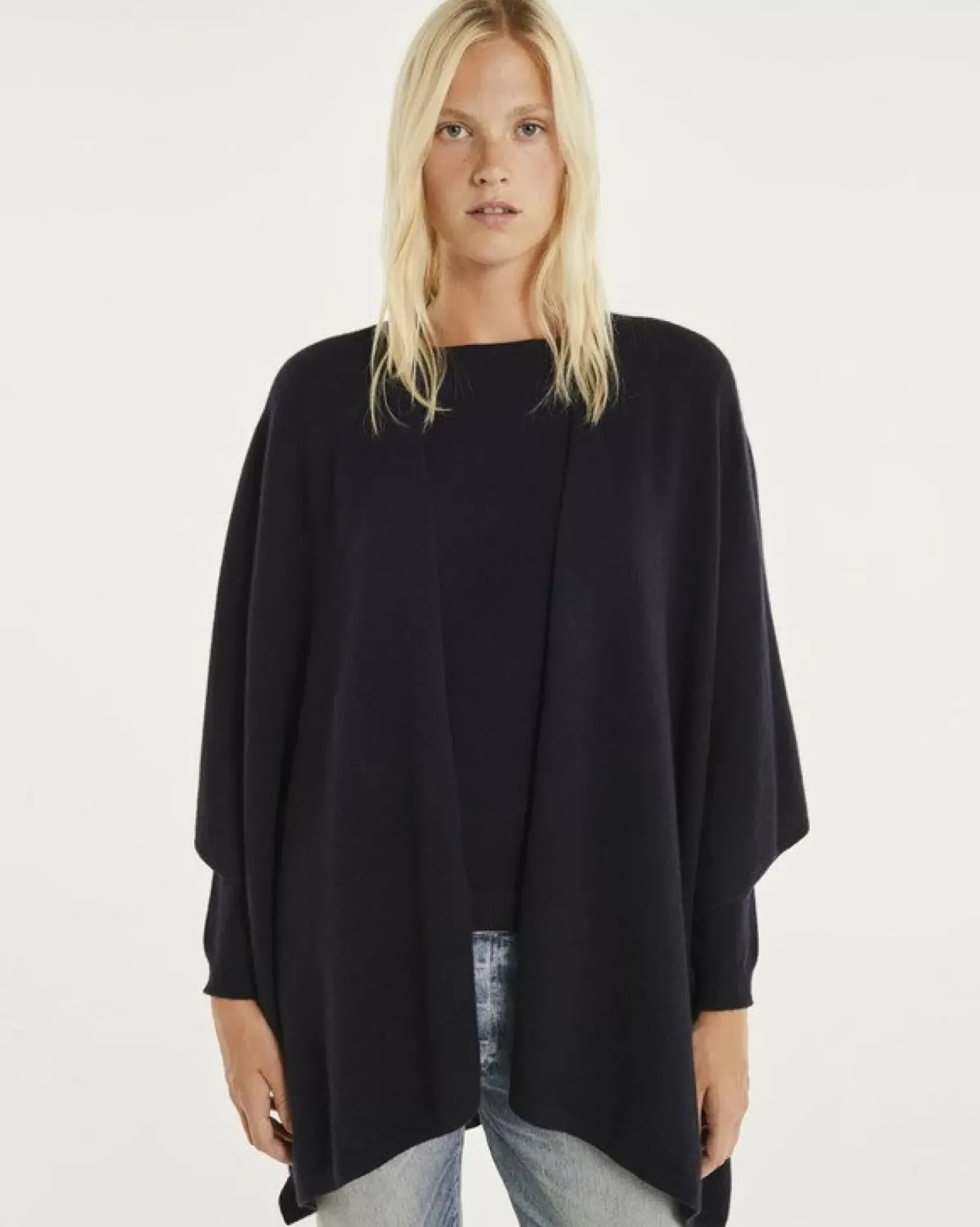 Kujten Capes & Ponchos>Cashmere Cape, 2-Threads Bleu Marine Fonce