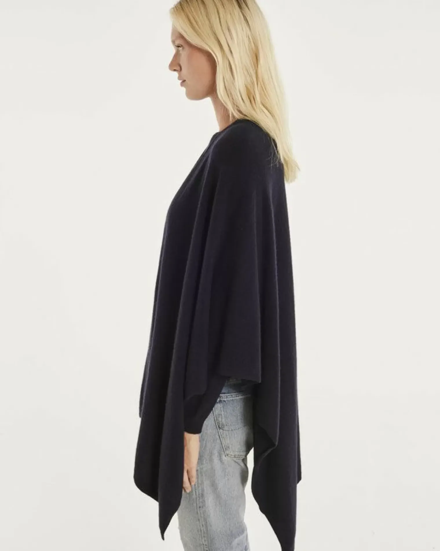 Kujten Capes & Ponchos>Cashmere Cape, 2-Threads Bleu Marine Fonce