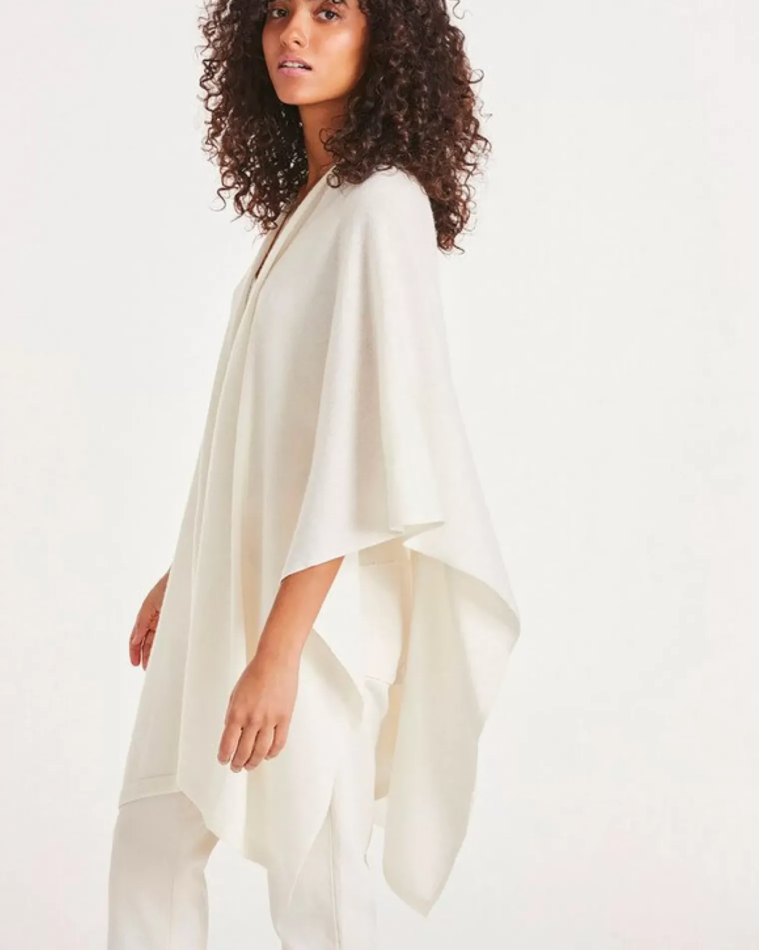 Kujten Capes & Ponchos>Cashmere Cape, 2-Threads Blanc