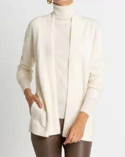 Kujten Jackets & Vests>Cashmere Cardigan Long Kimono Collar Blanc