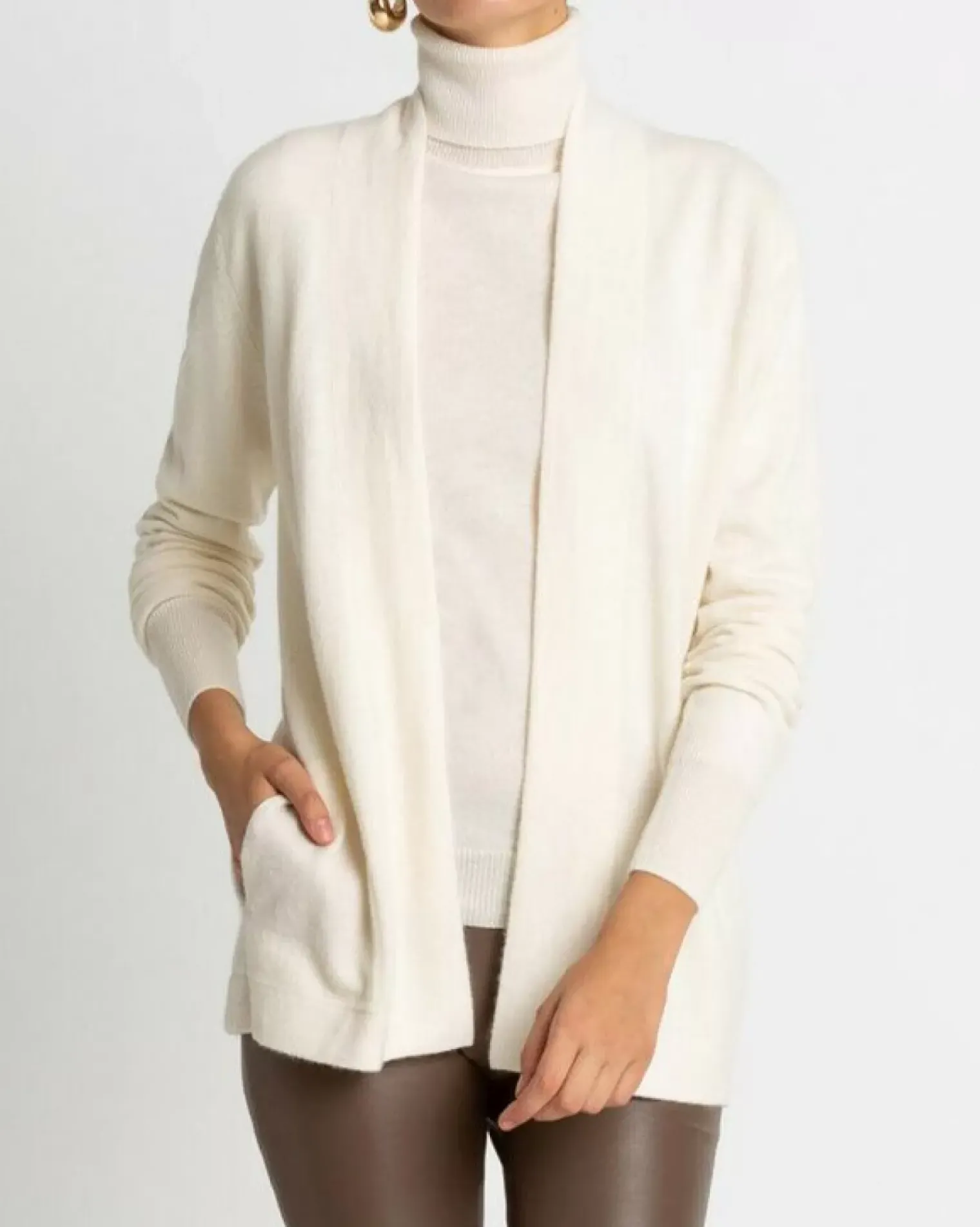Kujten Jackets & Vests>Cashmere Cardigan Long Kimono Collar Blanc