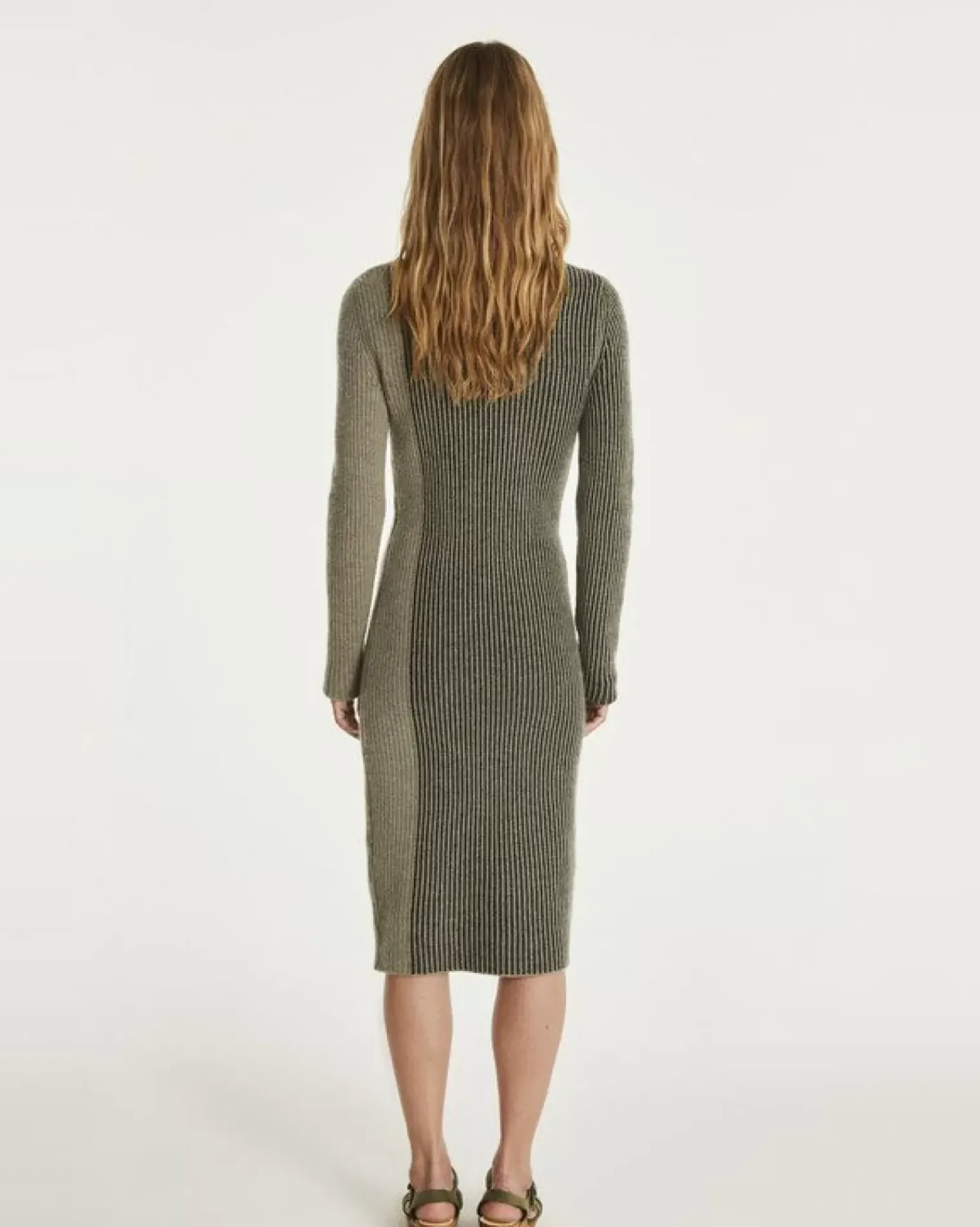 Kujten Dresses & Skirts>Cashmere Dress Women Long Turtleneck Kaki Chine