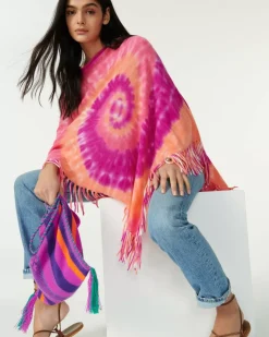 Kujten Capes & Ponchos>Cashmere Fringed Poncho Rose Neon