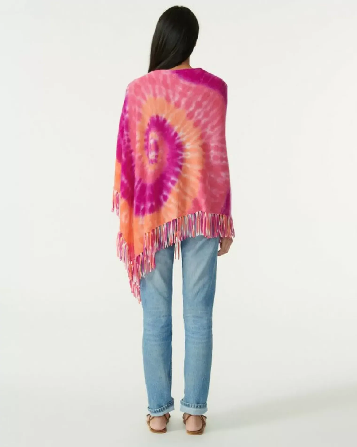 Kujten Capes & Ponchos>Cashmere Fringed Poncho Rose Neon