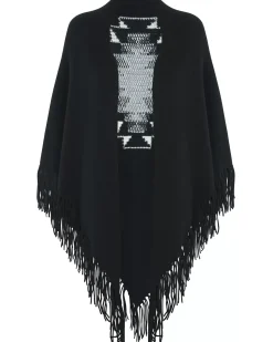 Kujten Scarves & Snoods>Cashmere Fringed Shawl, 12-Threads Noir
