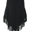 Kujten Scarves & Snoods>Cashmere Fringed Shawl, 4-Threads Noir