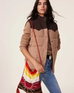 Kujten Bags>Cashmere Hand-Embroidered Striped Bag With Pompoms Camelo
