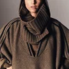 Kujten Capes & Ponchos>Cashmere Hooded Poncho Kaki Moss