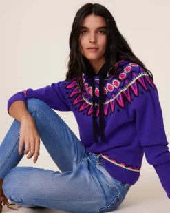 Kujten Hoodies>Cashmere Hoodie Mittens Sleeves, 6-Threads Deep Purple