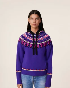 Kujten Hoodies>Cashmere Hoodie Mittens Sleeves, 6-Threads Deep Purple