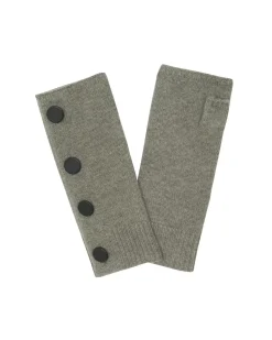 Kujten Gloves & Mittens>Cashmere Mittens With Buttons, 4-Threads Kaki Chine