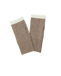 Kujten Gloves & Mittens>Cashmere Mittens With Contrasting Edge Beige Taupe