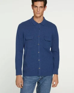 Kujten Jackets & Vests>Cashmere Overshirt Bleu Jeans Fonce