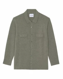 Kujten Jackets & Vests>Cashmere Overshirt Kaki Chine