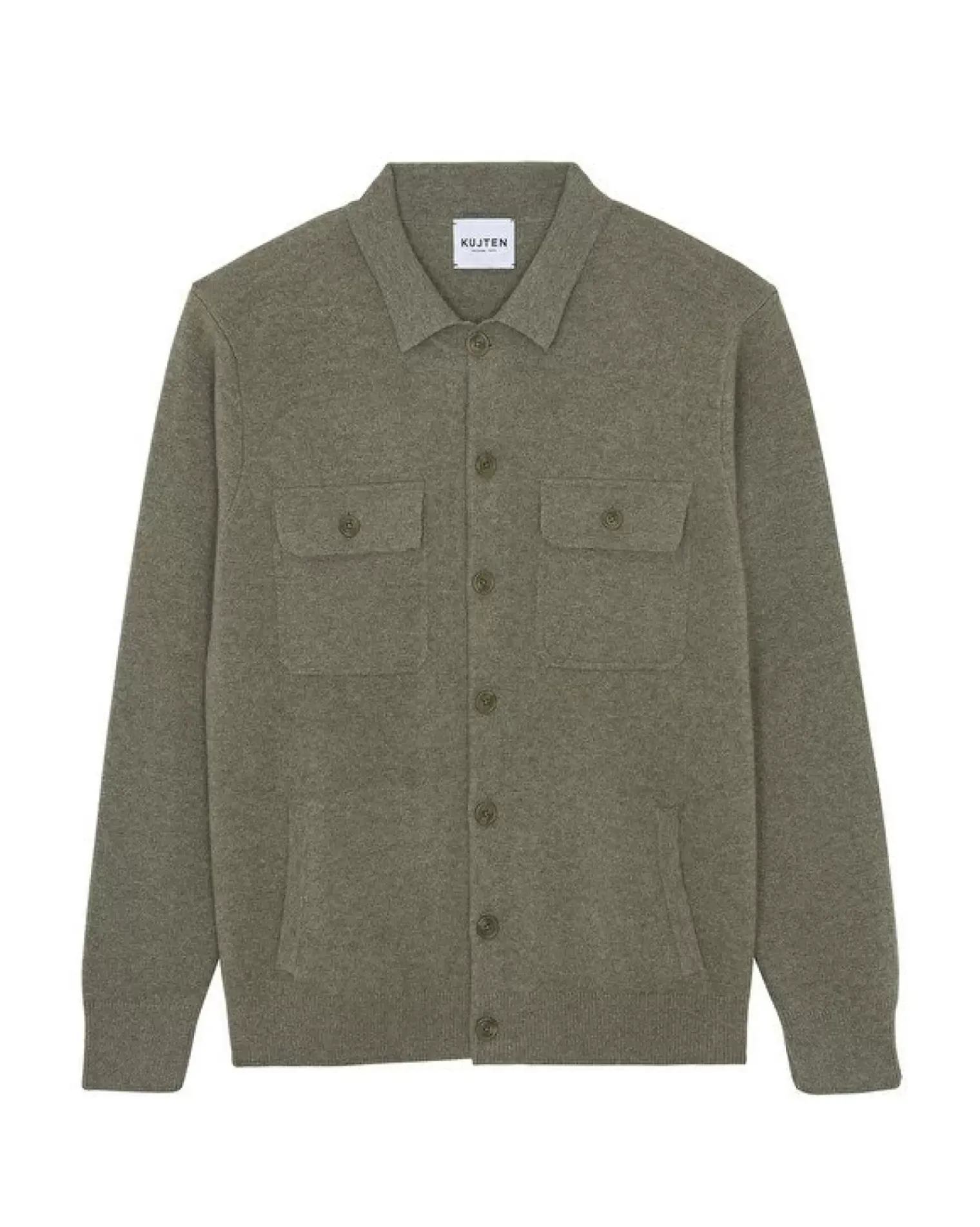 Kujten Jackets & Vests>Cashmere Overshirt, 2-Threads Kaki Chine