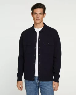 Kujten Jackets & Vests>Cashmere Overshirt, 2-Threads Bleu Marine Fonce