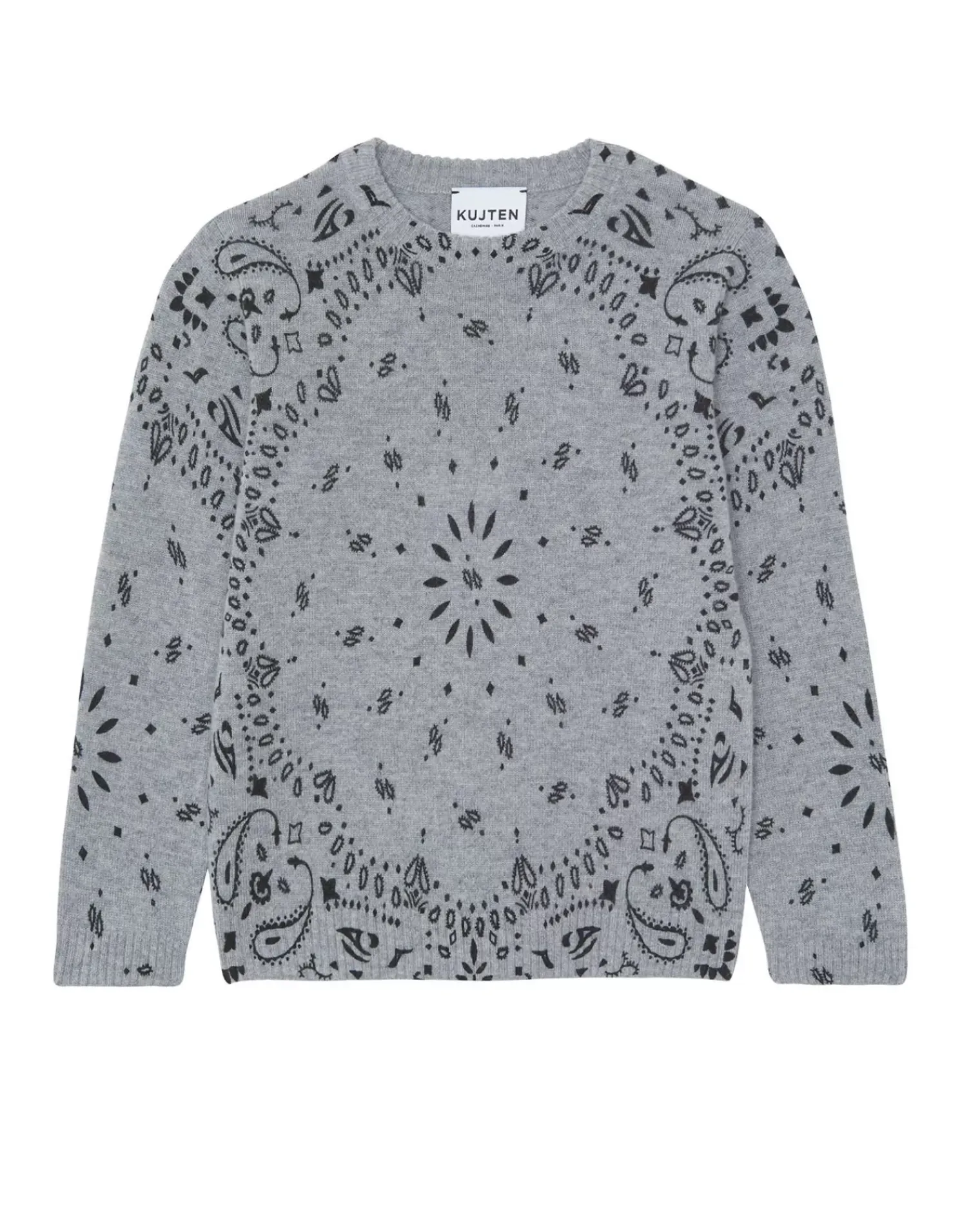 Kujten Sweaters>Cashmere Round Neck Long Sleeves Sweater, 2-Threads Gris Chine