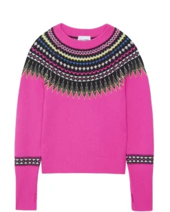 Kujten Sweaters & Sweatshirts>Cashmere Round Neck Mittens Ski Sweater Rose Neon