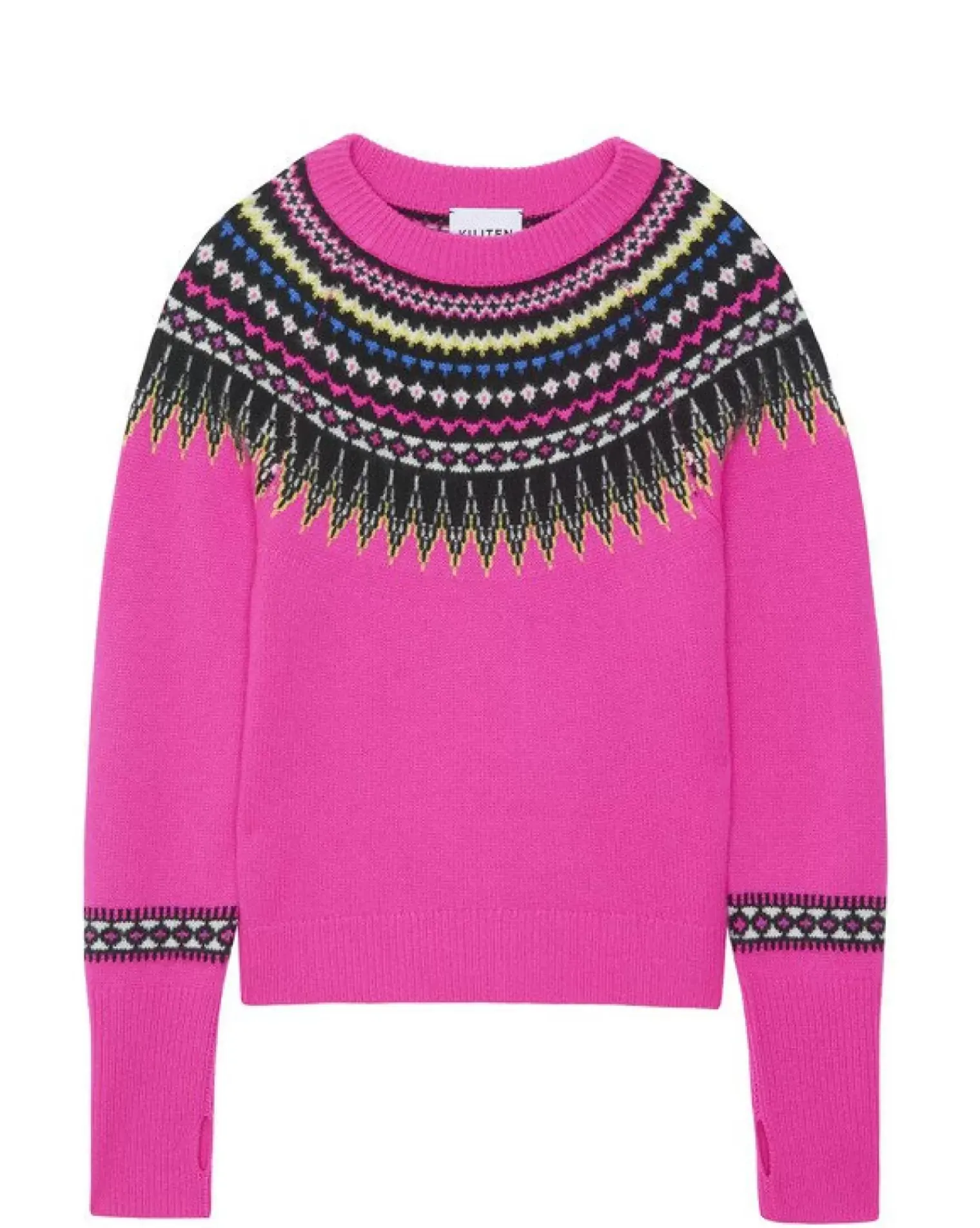 Kujten Sweaters & Sweatshirts>Cashmere Round Neck Mittens Ski Sweater Rose Neon