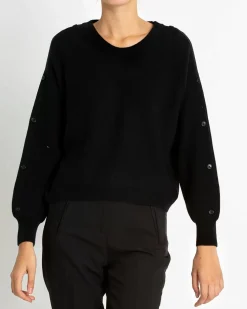 Kujten Sweaters & Sweatshirts>Cashmere Round Neck Sweater With Buttons Noir