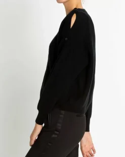Kujten Sweaters & Sweatshirts>Cashmere Round Neck Sweater With Buttons Noir