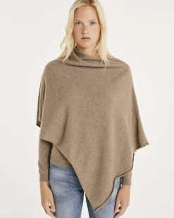 Kujten Capes & Ponchos>Cashmere Short Boat Neck Poncho, 2-Threads Beige Taupe