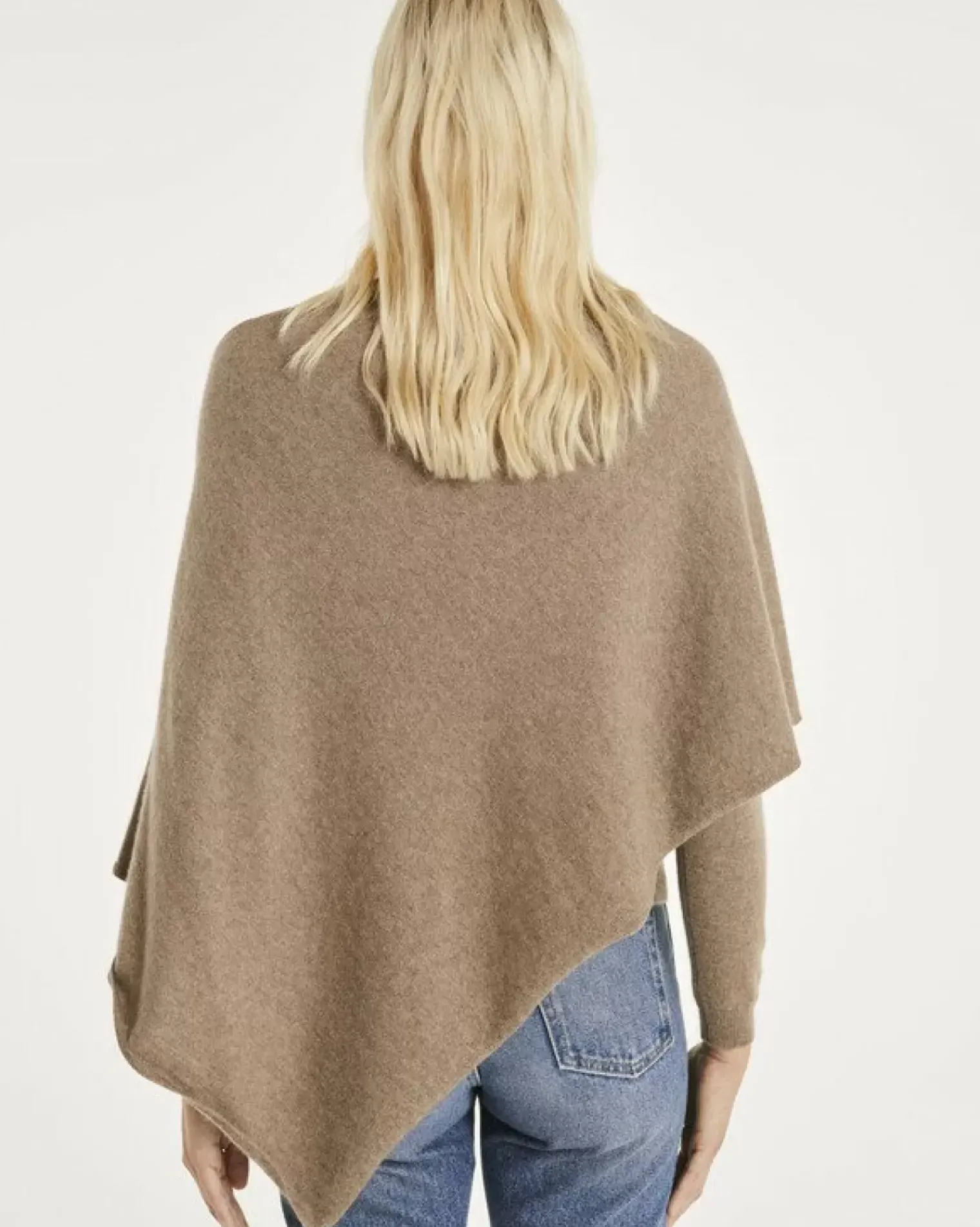 Kujten Capes & Ponchos>Cashmere Short Boat Neck Poncho, 2-Threads Beige Taupe