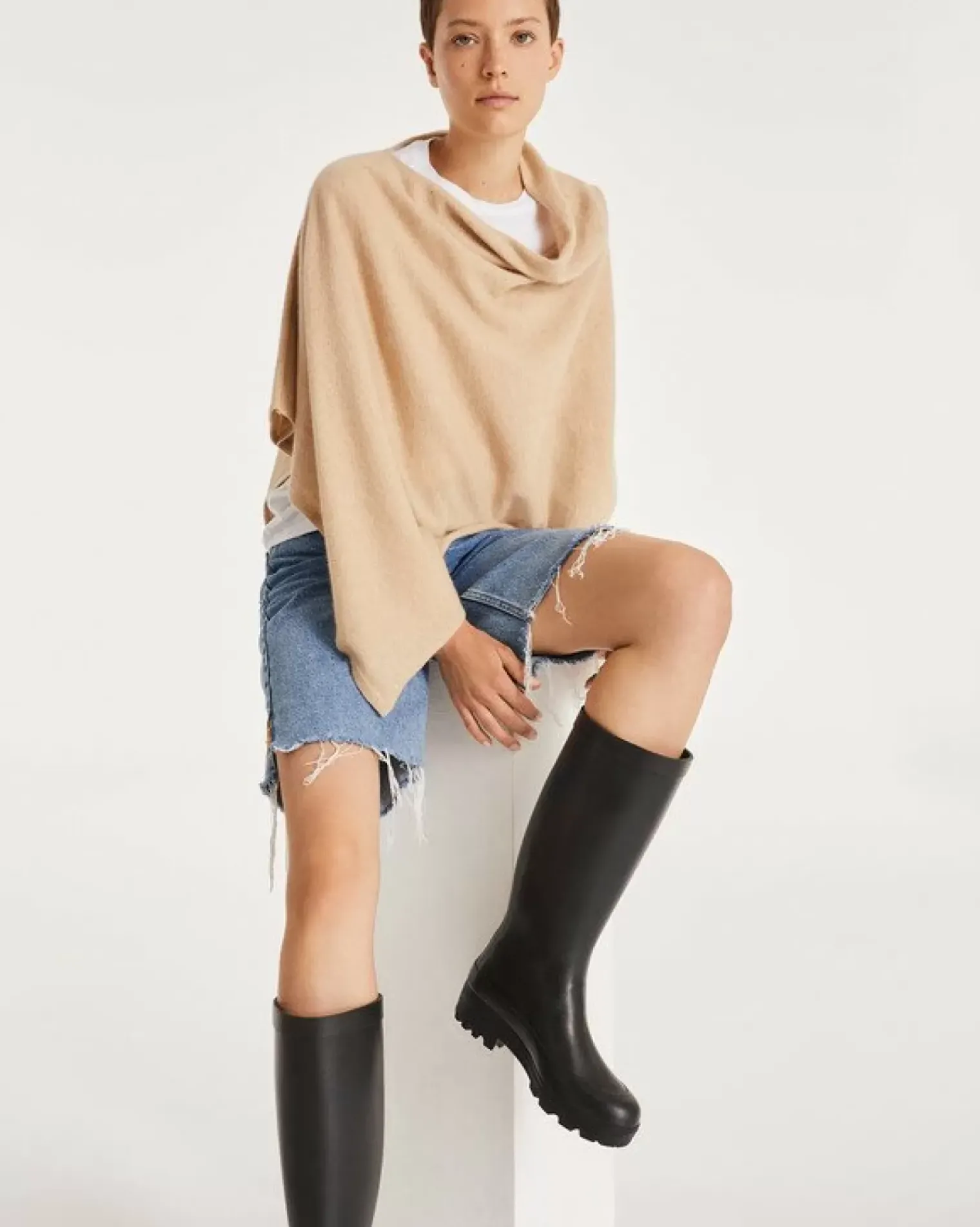 Kujten Capes & Ponchos>Cashmere Short Poncho, 2-Threads Organique