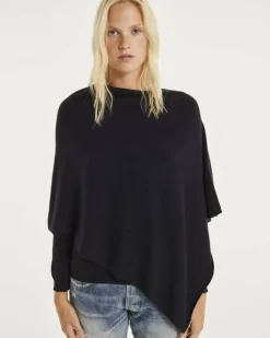 Kujten Capes & Ponchos>Cashmere Short Poncho, 2-Threads Bleu Marine Fonce
