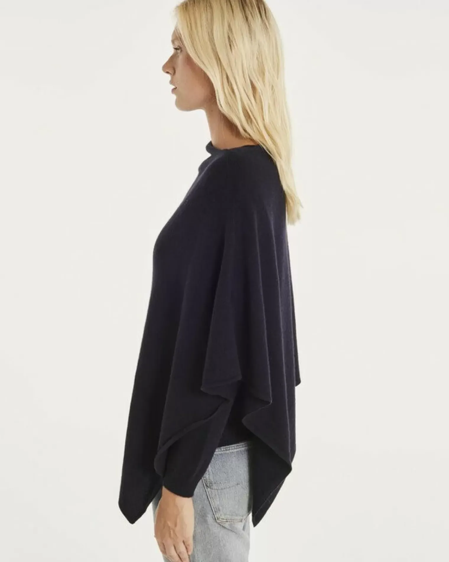 Kujten Capes & Ponchos>Cashmere Short Poncho, 2-Threads Bleu Marine Fonce