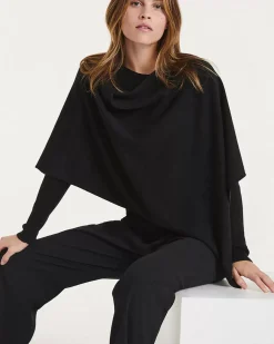 Kujten Capes & Ponchos>Cashmere Short Poncho, 2-Threads Noir