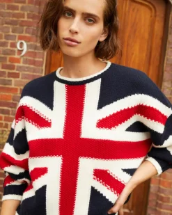 Kujten Sweaters & Sweatshirts>Cashmere Short Round Neck Uk Flag Sweater Bleu Marine Fonce