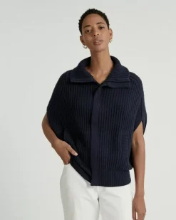 Kujten Jackets & Vests>Cashmere Sleeveless Zipped Jacket Bleu Marine Fonce