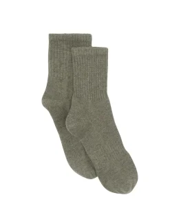 Kujten Socks & Leg Warmers>Cashmere Socks, 4-Threads Kaki Chine