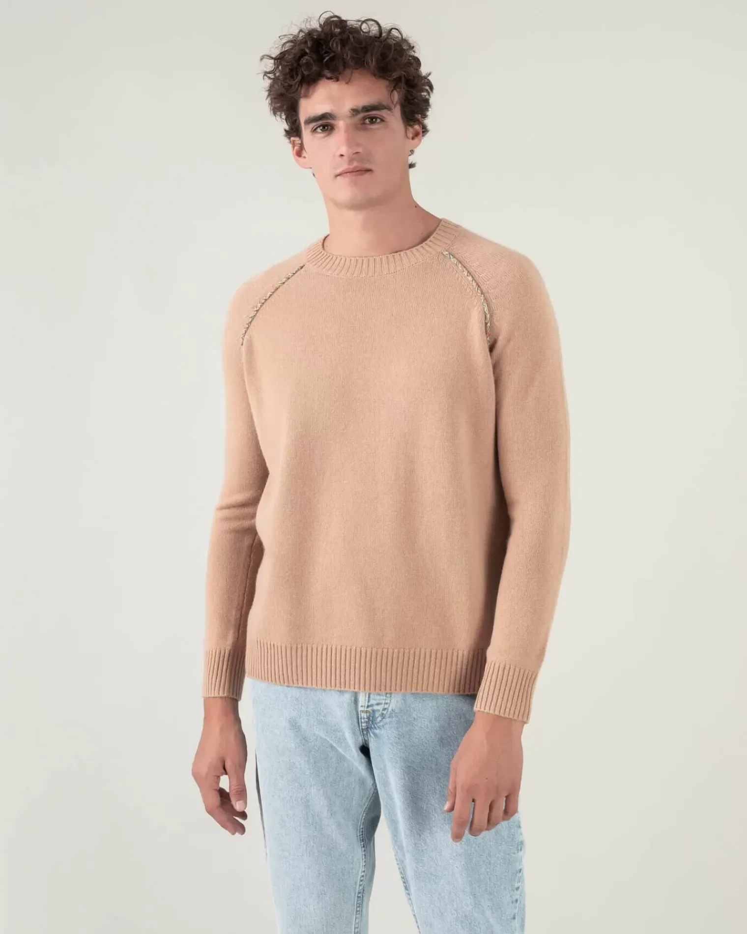 Kujten Sweaters & Sweatshirts>Cashmere Sweater Plain Raglan Detail Camel