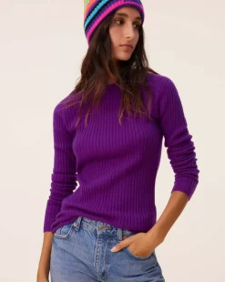 Kujten Sweaters & Sweatshirts>Cashmere Sweater Round Neck Long Sleeves, 2-Threads Deep Purple