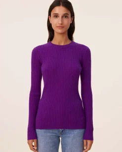 Kujten Sweaters & Sweatshirts>Cashmere Sweater Round Neck Long Sleeves, 2-Threads Deep Purple