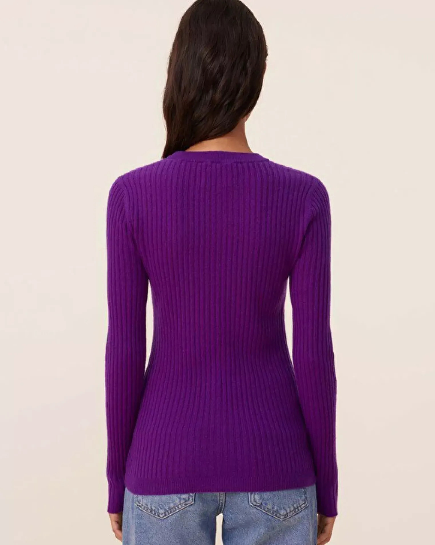 Kujten Sweaters & Sweatshirts>Cashmere Sweater Round Neck Long Sleeves, 2-Threads Deep Purple