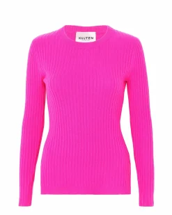 Kujten Sweaters & Sweatshirts>Cashmere Sweater Round Neck Long Sleeves, 2-Threads Rose Neon